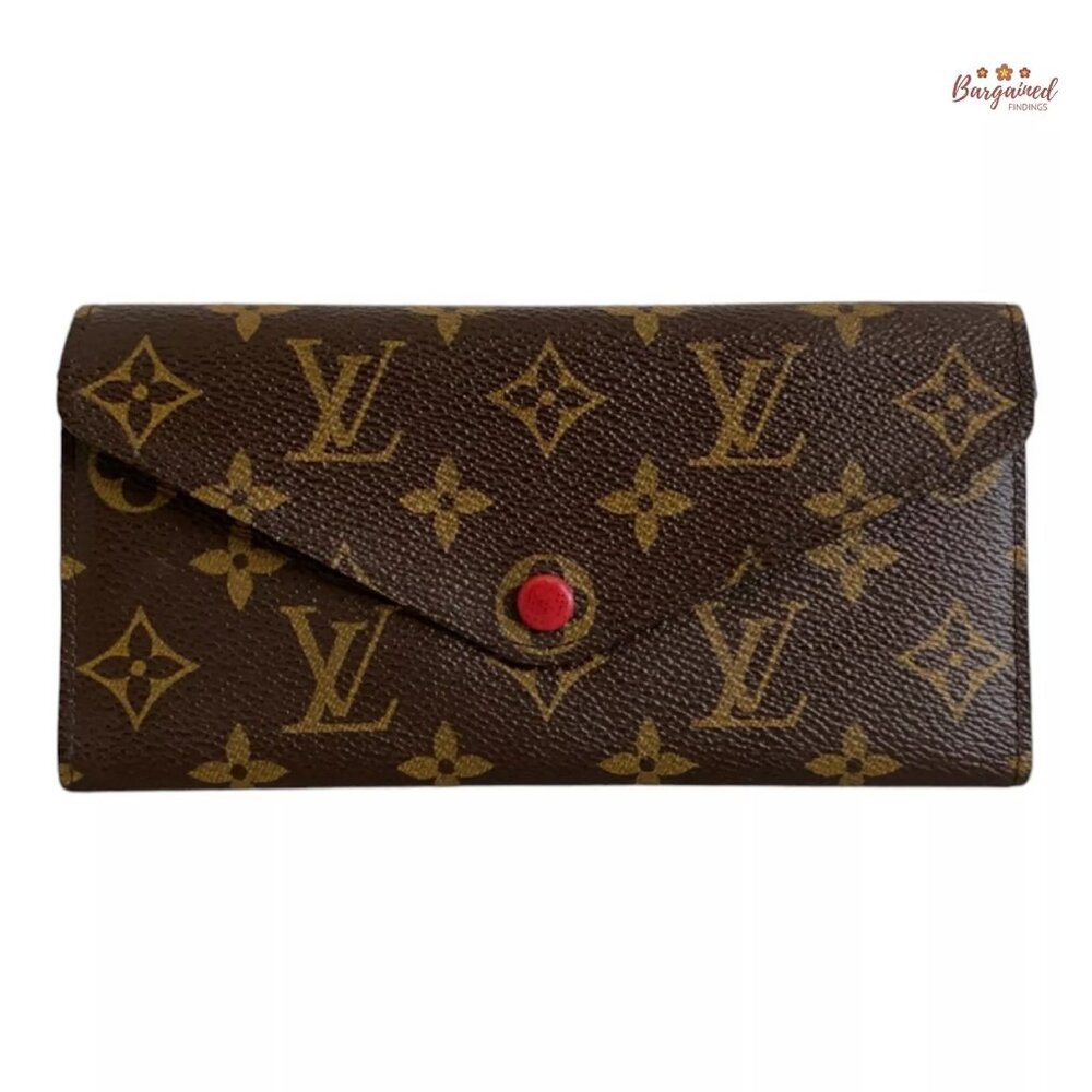 Authentic Louis Vuitton Monogram Coated Canvas Leather Red Josephine Long Wallet